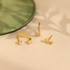 Diamond Earring Set by Caitlyn Minimalist • Set of 3: Ear Climber, Ear Jacket & Pave Diamond Hoop • Silver Jewelry • Gift for Her • ER427 image 9