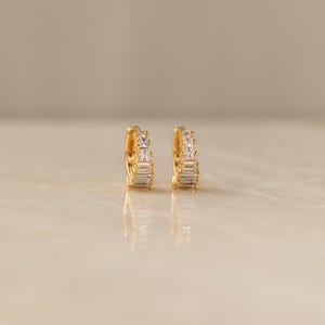 Diamond Art Deco Earrings by Caitlyn Minimalist • Vintage Style Huggie Hoop Earrings • Dainty Earrings • Silver Jewelry • Mom Gift • ER337 image 4