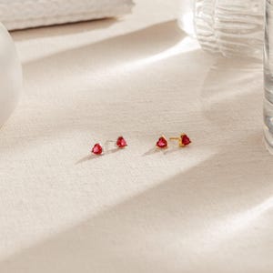 Ruby Heart Earrings by Caitlyn Minimalist • Everyday Red Crystal Earrings • Dainty Love Stud Earrings • Perfect Girlfriend Gift • ER235