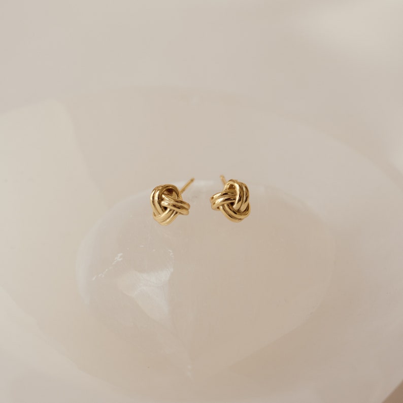 Love Knot Earrings Dainty Stud Earrings Minimalist Knot Earrings in Gold and Sterling Silver Gift for Her Bridesmaid Gifts ER153 image 8