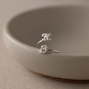Dainty Duo Initial Ring by Caitlyn Minimalist • Couple Name Ring • Minimalist Letter Ring • Silver Jewelry • Best Friend Gift • RM62F51
