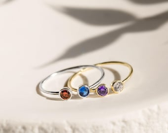 Dual Birthstone Ring by Caitlyn Minimalist • His & Her Birthstone Rings • Couples Gift • Personalized Gemstone Ring • Girlfriend Gift • RH05