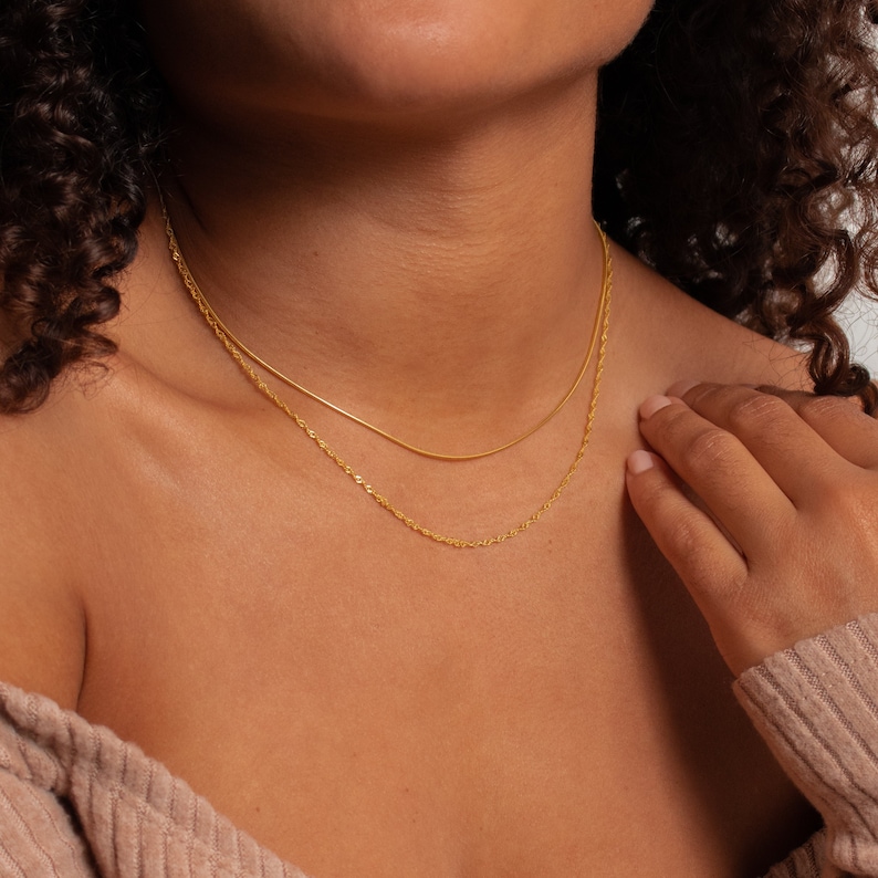 Duo Twist Chain Necklace by Caitlyn Minimalist Layered Necklace Set with Snake Chain, Singapore Chain Minimalist Choker Necklace NR066 18K GOLD