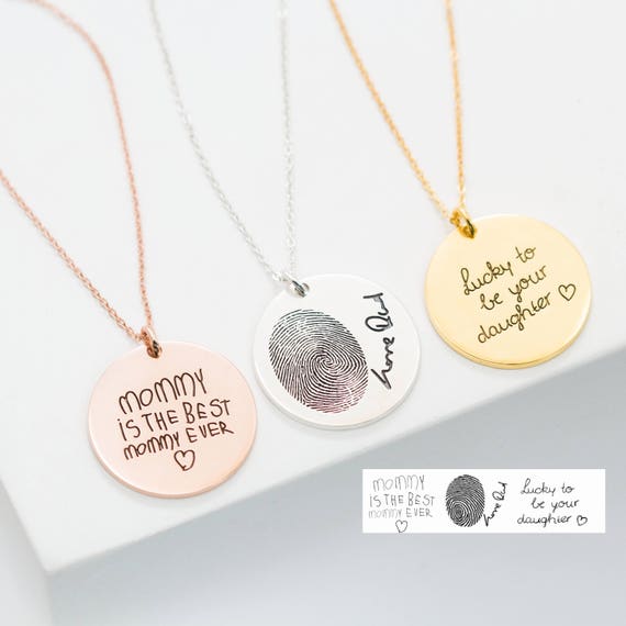 Handwriting Necklace Custom Handwriting Jewelry Signature Disc Necklace Fingerprint Necklace Gift for Mom Memorial Gift NM20 Etsy Canada