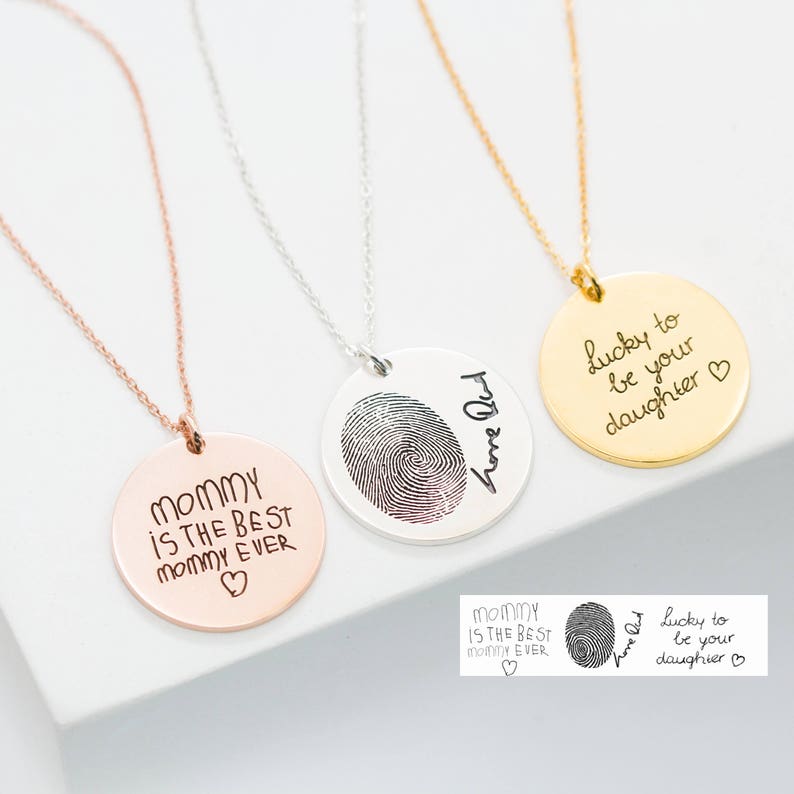 Handwriting Necklace • Custom Handwriting Jewelry • Signature Disc Necklace • Fingerprint Necklace • MOTHERS GIFT • Memorial Gift • NM20 