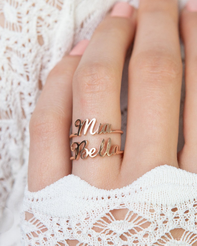 Stacking Name Ring by Caitlynminimalist Custom Name Ring Etsy