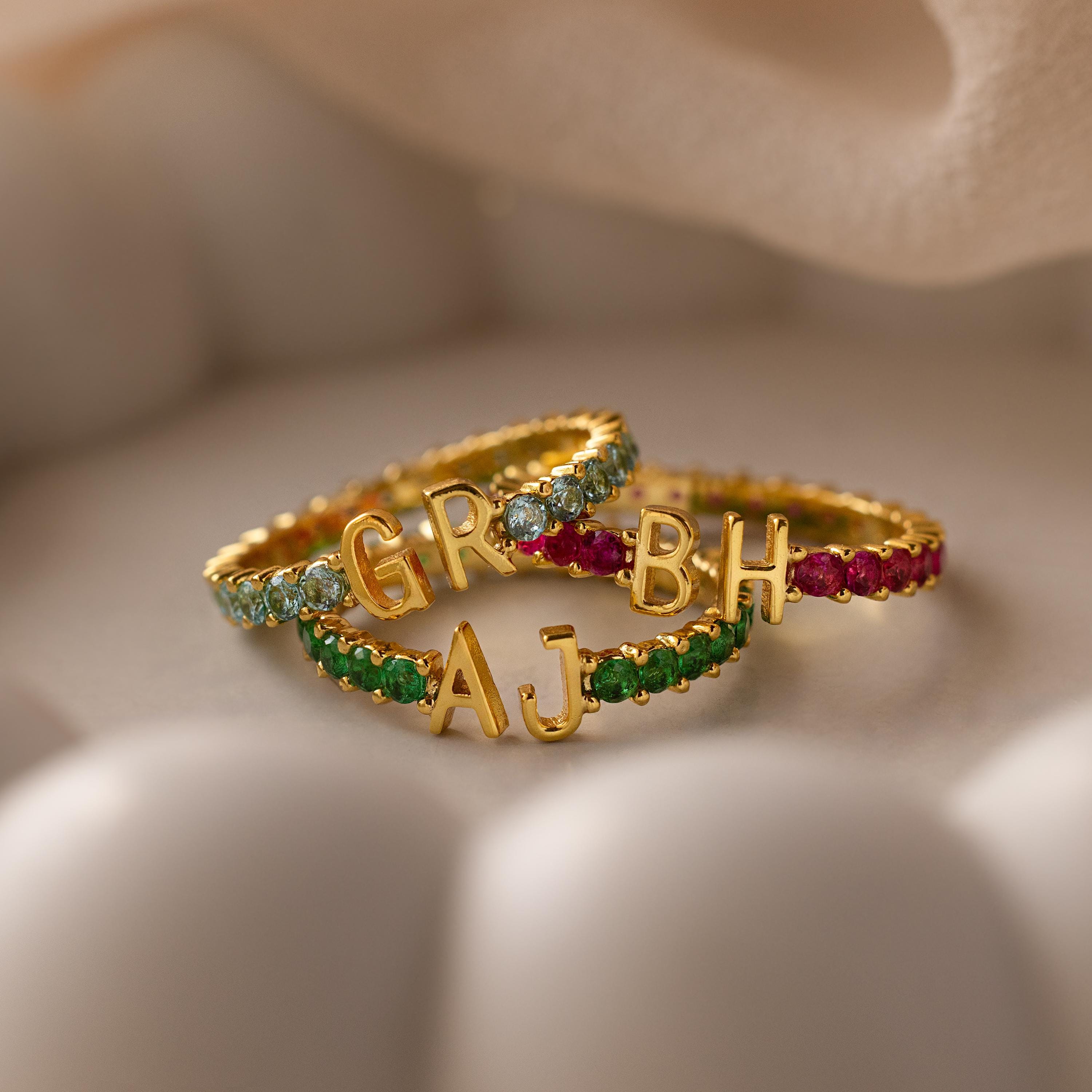 Duo Initial Birthstone Ring by Caitlyn Minimalist • Custom Initial Ring ...