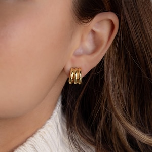Triple Huggie Earrings by Caitlyn Minimalist • Multi Loop Stud Earrings • Gold Hoop Earrings • Dainty Jewelry • Best Friend Gift • ER692