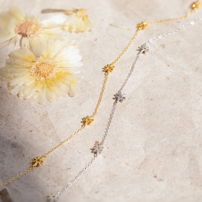 Flower Child Necklace by Caitlyn Minimalist Flower Charm Choker Necklace, Perfect for Layering Bohemian Jewelry Sister Gift NR112 image 4