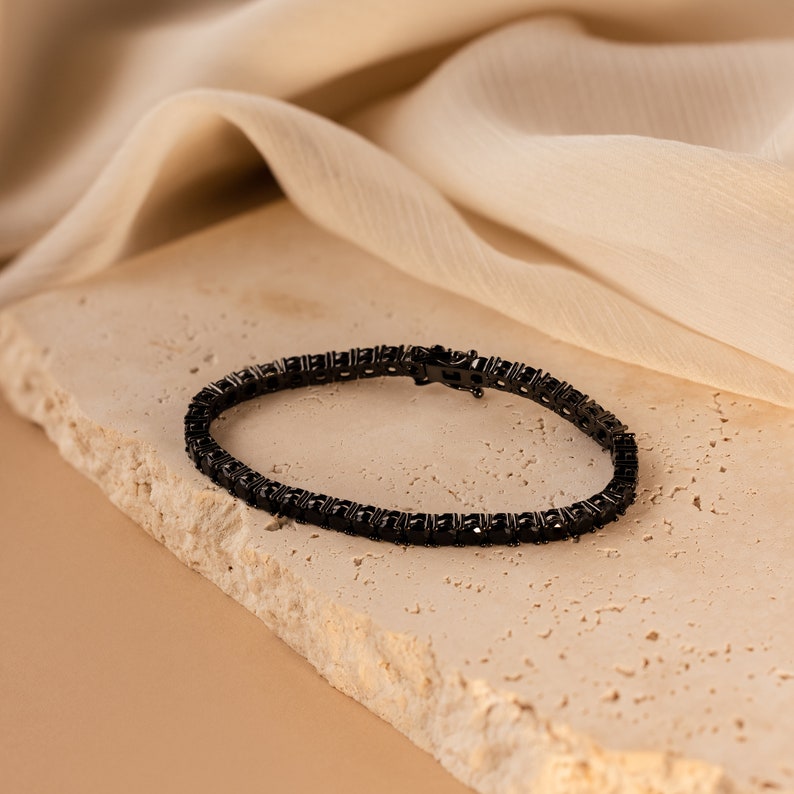 Black Onyx Tennis Bracelet by Caitlyn Minimalist Gemstone Bracelet, Perfect for a Bracelet Set Gothic Jewelry Girlfriend Gift BR058 image 6
