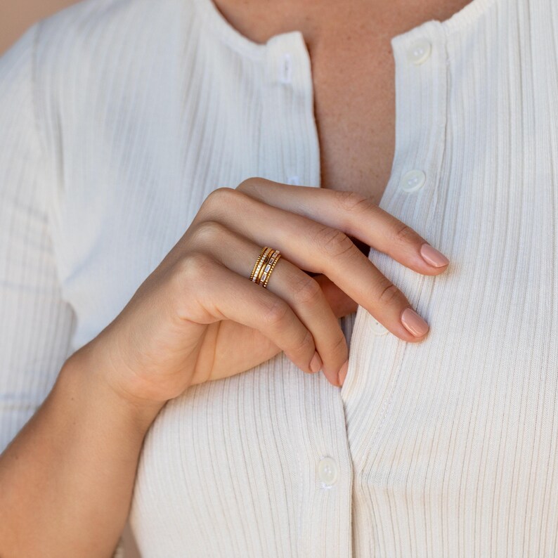 Minimalist Silver Rings by Caitlyn Minimalist • Set of 3: Midi Ring, Twist Ring, Lined Ring • Notched Ring • Dainty Stacking Rings • RR070 image 8
