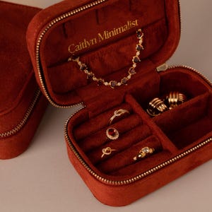 Cherry Red Velvet Jewelry Box by Caitlyn Minimalist • Rectangular Travel Jewelry Box • Compact Jewelry Organizer • Graduation Gifts • XR145