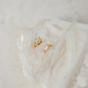 Dainty Huggie Earrings by Caitlyn Minimalist Marquise Diamond Hoops Diamond Earrings Minimalist Earrings ER120 image 4