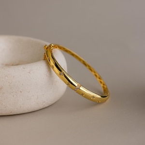 North Star Diamond Bangle by Caitlyn Minimalist • Chunky Dome Star Bangle Bracelet • Celestial Jewelry • Birthday Gift for Her • BR099