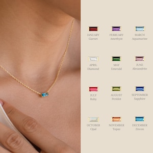 Elegant Baguette-halsband med födelsesten av Caitlyn Minimalist • Halsband med smargelsten • Perfekt present till nybliven mamma • Examenspresent • NR136