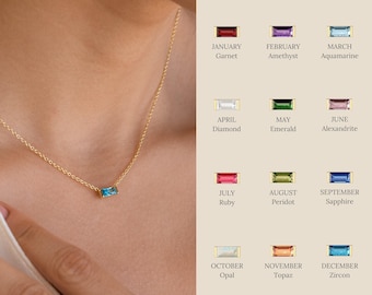 Collar con piedra natal en forma de baguette de Caitlyn Minimalist • Collar con piedra natal en esmeril • Regalo perfecto para mamás primerizas • Regalo de graduación • NR136