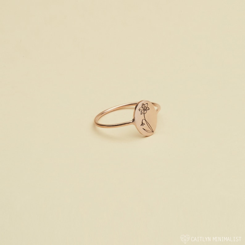Dainty Flower Ring Custom Signet Ring Birth Flower Ring Flower Jewelry Summer Jewelry Bridesmaid Gifts RM52a image 6