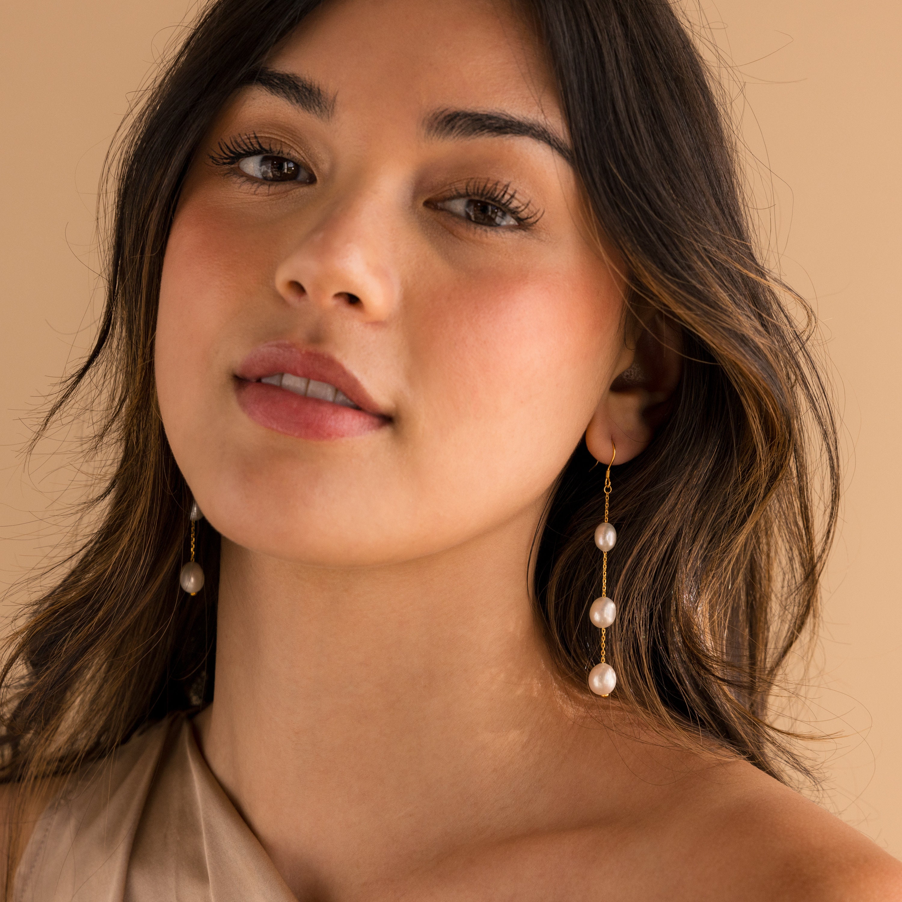 Long Pearl Dangle Earrings by Caitlyn Minimalist • Statement Pearl Gemstone Drop Earrings for Everyday • Wife Gift for Anniversary • ER444