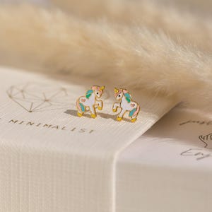 Unicorn Stud Earrings by Caitlyn Minimalist • Dainty Pastel Enamel Earrings • Fun & Colorful Earrings • Cute Jewelry • Gift for Kids • ER290
