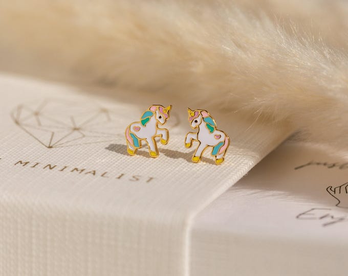 Unicorn Stud Earrings by Caitlyn Minimalist • Dainty Pastel Enamel Earrings • Fun & Colorful Earrings • Cute Jewelry • Gift for Kids • ER290