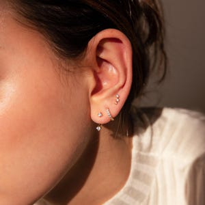Diamond Earring Set by Caitlyn Minimalist • Set of 3: Ear Climber, Ear Jacket & Pave Diamond Hoop • Silver Jewelry • Gift for Her • ER427 image 4