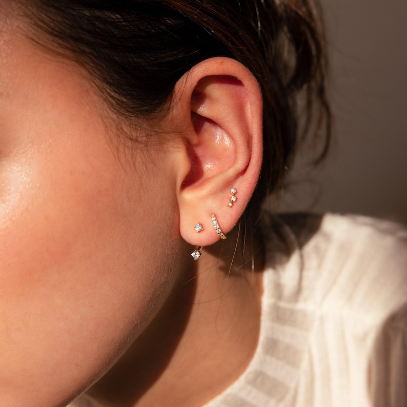 Diamond Earring Set by Caitlyn Minimalist • Set of 3: Ear Climber, Ear Jacket & Pave Diamond Hoop • Silver Jewelry • Gift for Her • ER427 image 4