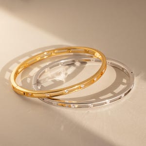 Lace Diamond Bangle by Caitlyn Minimalist • Dainty Diamond Station Bracelet in Gold & Silver • Birthstone Jewelry • Anniversary Gift • BR072