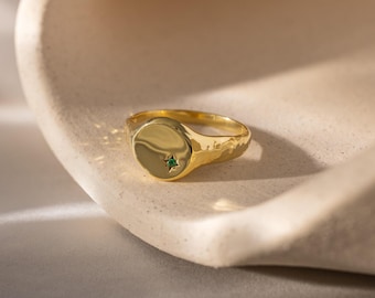 Organic North Star Signet Ring by Caitlyn Minimalist • Custom Hammered Birthstone Ring • Celestial Jewelry • Best Friend Gift • RM200