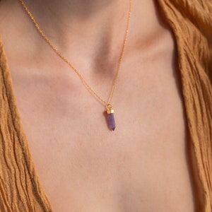 Amethyst Quartz Pendant Necklace by Caitlyn Minimalist Purple Crystal Necklace Amethyst Charm Jewelry Gift for Sister NR191 image 3