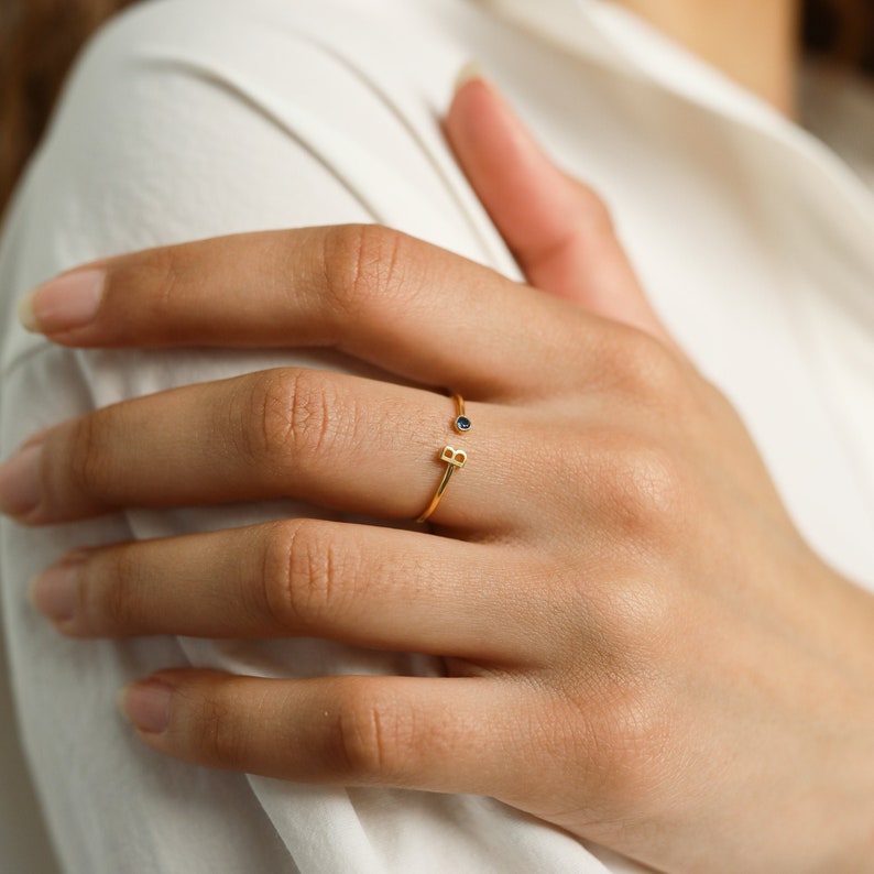 Initial Birthstone Ring Letter Ring by Caitlyn Minimalist Mothers Ring Birthday Gifts Bridesmaid Gifts RM74F39 image 1