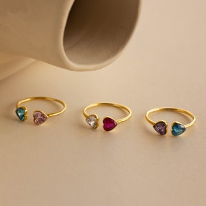 Duo Heart Birthstone Ring by Caitlyn Minimalist • Custom Heart Shaped Gemstone Ring • Personalized Jewelry • Anniversary Gift • RM126