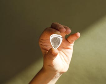 Actual Fingerprint Engraved Guitar Pick • Custom Hand Stamped Pick, Baby Fingerprint Jewelry • Personalized Gift for Him, Music Lover • CM21