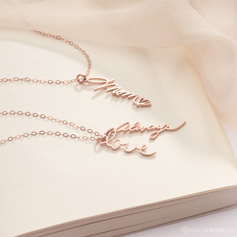 Custom Handwriting Necklace in Sterling Silver, Rose Gold, Gold Gift for Mom Handwriting Jewelry Memorial Gift Grandma Gift NH68 image 1