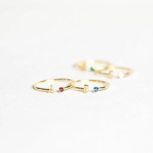 Initial Birthstone Ring Letter Ring by Caitlyn Minimalist Mothers Ring Birthday Gifts Bridesmaid Gifts RM74F39 image 2
