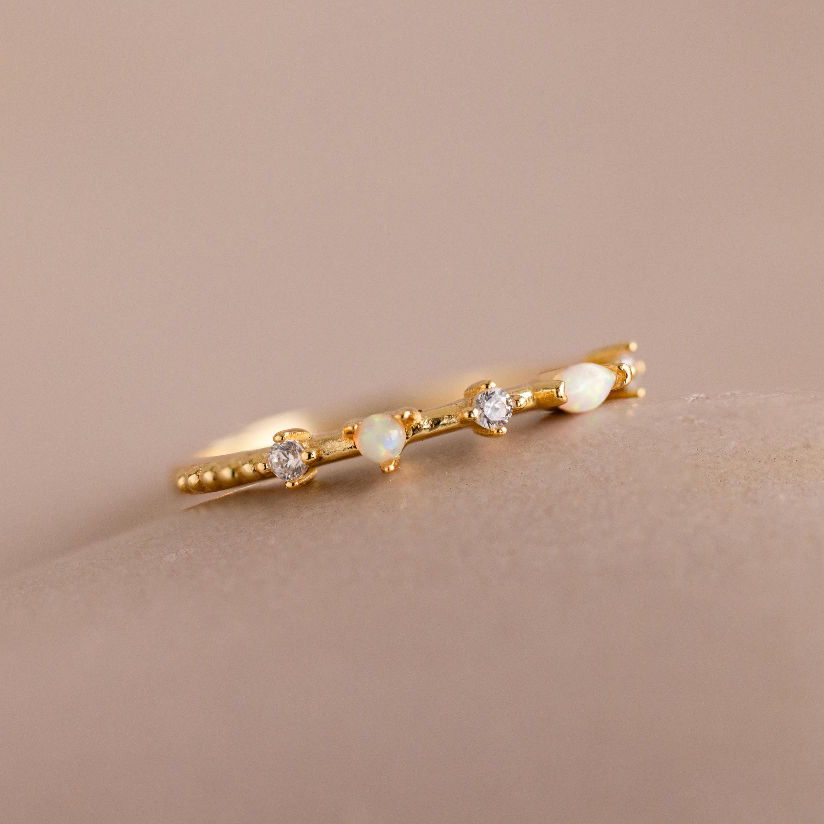 Mixed Opal & Diamond Ring by Caitlyn Minimalist • Dainty Gemstone Promise Ring in Gold • Birthstone Jewelry • Anniversary Gift • RR173
