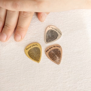 Actual Fingerprint Engraved Guitar Pick Custom Hand Stamped Pick, Baby Fingerprint Jewelry Personalized Gift for Dad, Music Lover CM21 ROSE - ONE SIDED