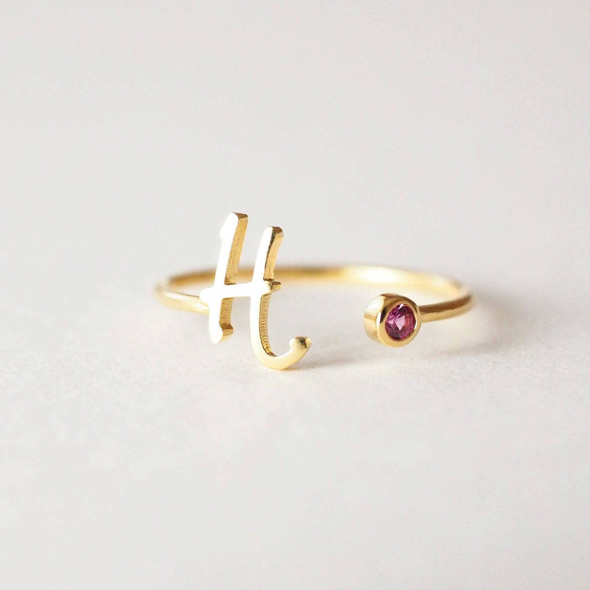 Custom Initial Birthstone Ring • Personalized Sterling Silver Initials Ring • Custom Name Gemstone Mother Ring • Mother Child Ring • RM06F48