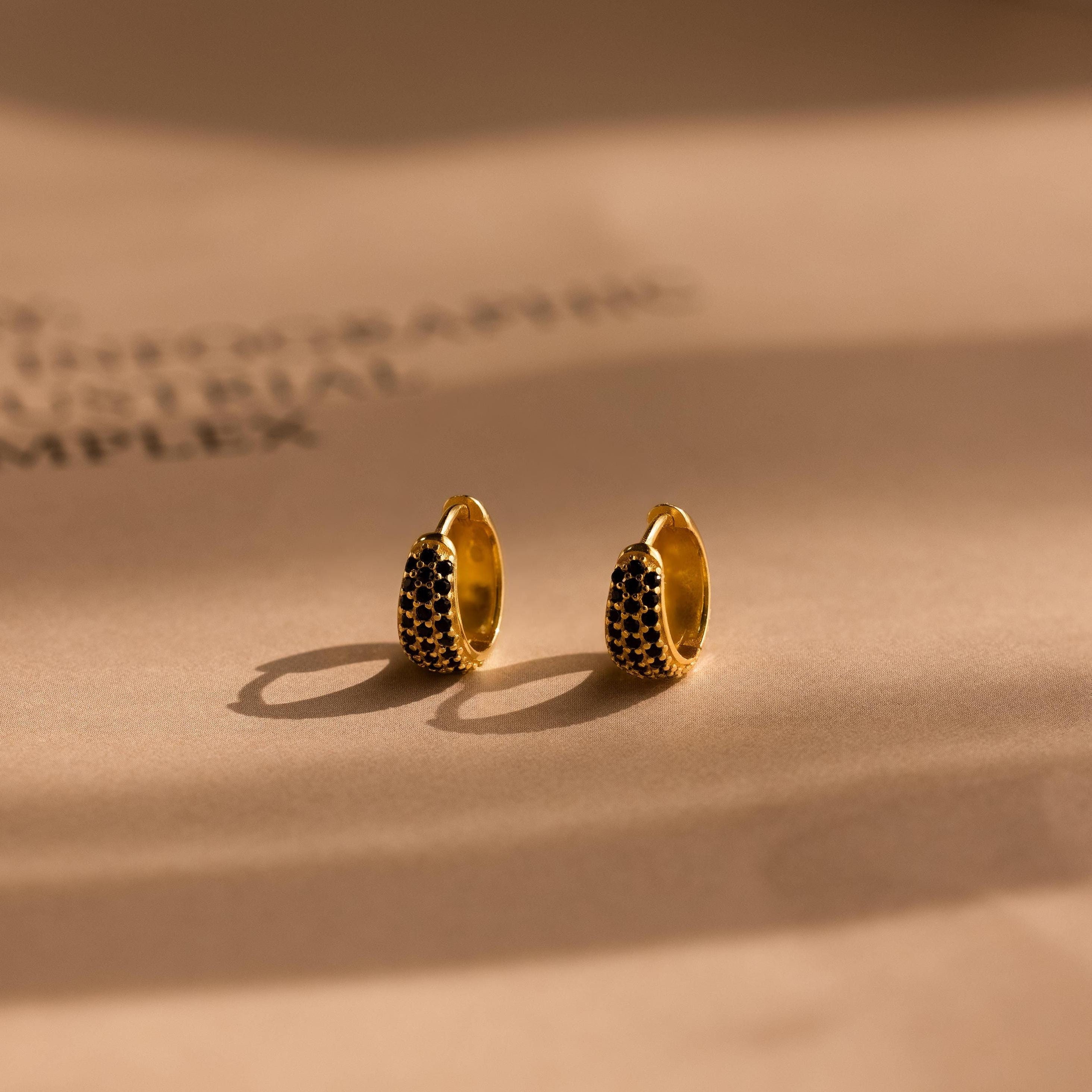 Chunky Onyx Pave Huggies by Caitlyn Minimalist • Thick Black Diamond Hoop Earrings in Gold • Statement Jewelry • Best Friend Gift • ER546