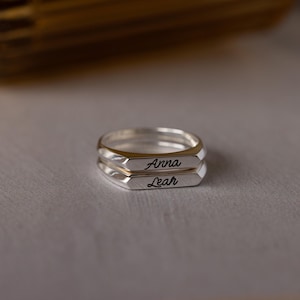 Custom Name Bar Ring by Caitlyn Minimalist • Silver Signet Ring • Personalized Engraved Ring • Minimalist Jewelry • Gift for Her • RM32F100