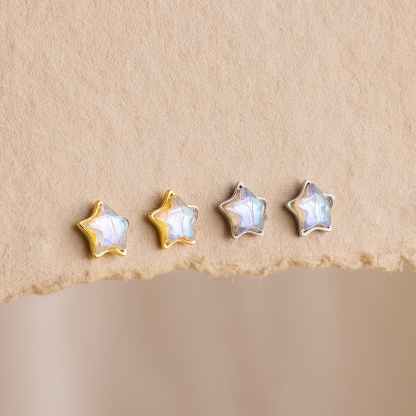 Moonstone Star Earrings by Caitlyn Minimalist • Celestial Gemstone Stud Earrings • Dainty Crystal Jewelry • Best Friend Gift • ER549