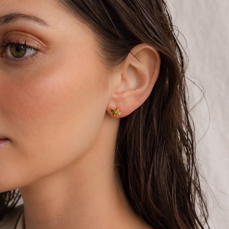 Peridot Leaf Stud Earrings by Caitlyn Minimalist Green Crystal Earrings Marquise Gemstone Jewelry Summer Beach Jewelry for Her ER362 image 2