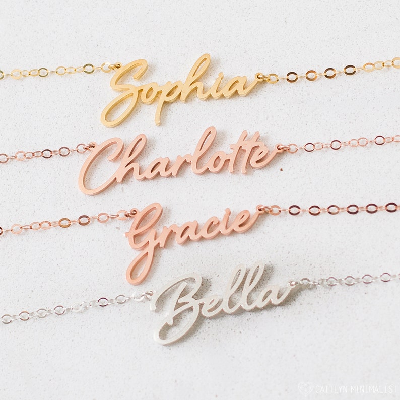 Name Necklace in Sterling Silver Custom Name Necklace in Gold, Rose Gold Personalized Gift for Her GIFT FOR MOM NH02F68 image 2
