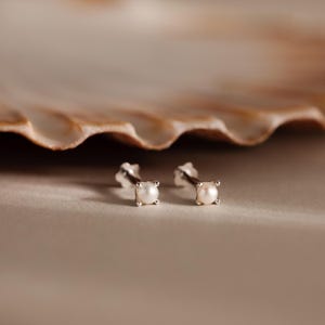 Tiny Pearl Flat Back Studs by Caitlyn Minimalist • Silver Dainty Bridal Pearl Earrings • Gift for Her • ER853