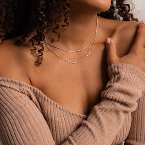 Duo Twist Chain Necklace by Caitlyn Minimalist Layered Necklace Set with Snake Chain, Singapore Chain Minimalist Choker Necklace NR066 STERLING SILVER