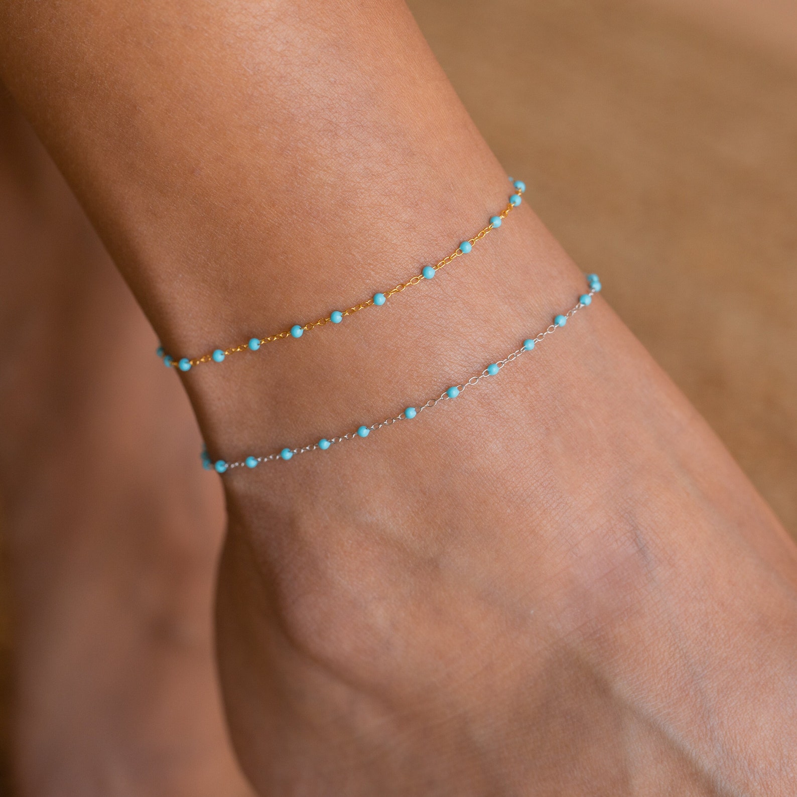 Dainty Anklet With Turquoise Beads by Caitlyn Minimalist Etsy