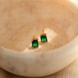 Emerald Cut Birthstone Earrings by Caitlyn Minimalist Custom Dainty Stud Earrings in Gold Gemstone Jewelry Personalized Gifts ER367 image 8