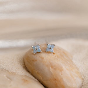 Ivy Flower Stud Earrings by Caitlyn Minimalist Dainty Light Blue Stone Earrings Everyday Boho Jewelry Perfect Birthday Gift ER364 STERLING SILVER