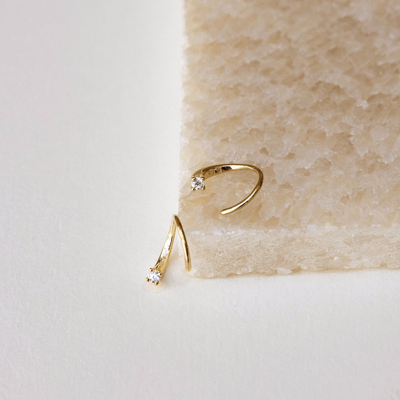 Wire Diamond Hoop Earrings by Caitlyn Minimalist Gold Threader Earrings Diamond Earrings Dainty Hoops Gift for Her ER152 image 6