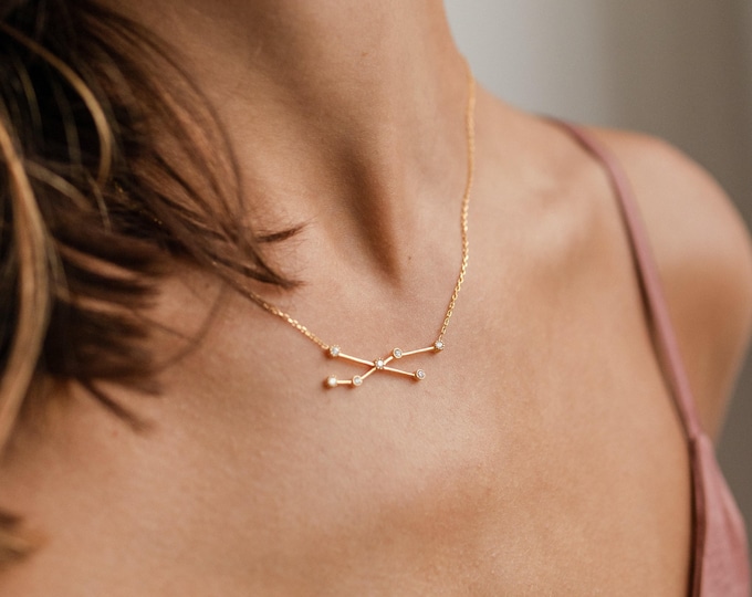 Constellation Necklace • Zodiac Necklace • Custom Diamond Star Charm Necklace • Celestial Jewelry • Personalized Astrology Gifts • NM78
