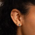 Checkered Huggie Hoops by Caitlyn Minimalist • Thick Black and White Huggie Earrings in Retro Style • Unique Jewelry • Gift for Her • ER413